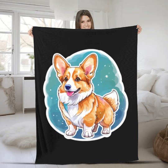 Pembroke Welsh Corgi Watercolor Fleece Blankets
