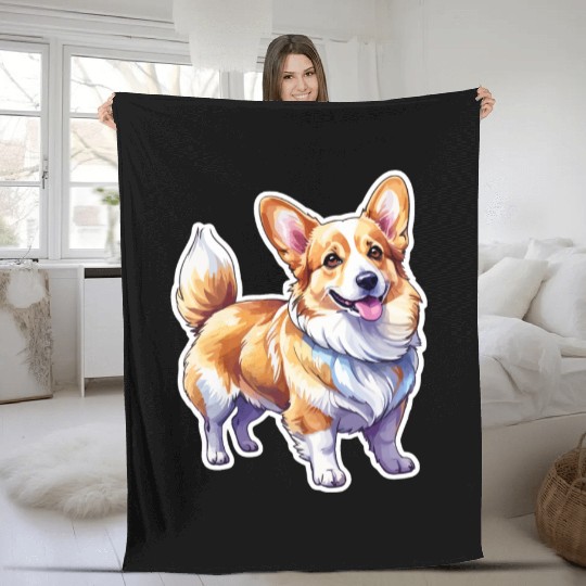 Pembroke Welsh Corgi Watercolor Fleece Blankets