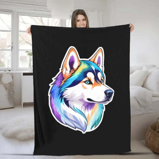 Siberian Husky Watercolor Fleece Blankets