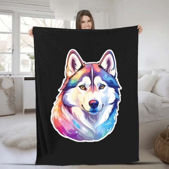 Siberian Husky Watercolor Fleece Blankets