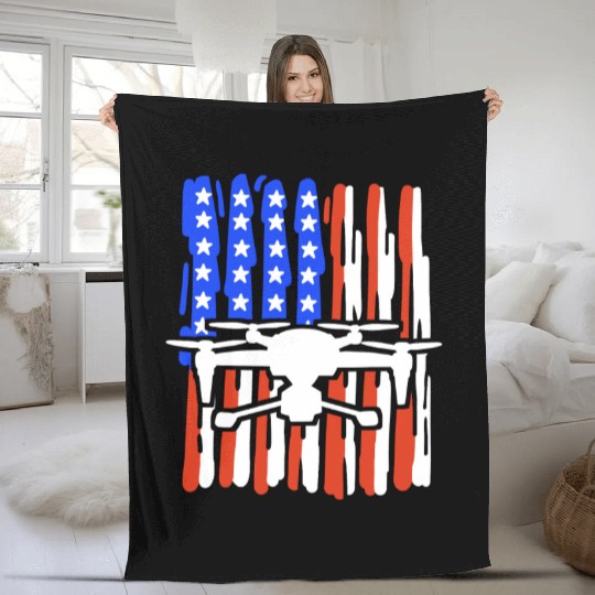Drone American Flag Quadcopter Fleece Blankets