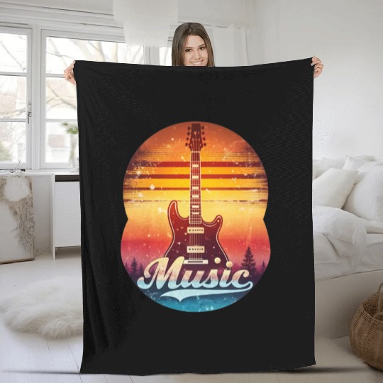 Music Guitar Sunset Vintage Style Streetwear Fleece Blankets