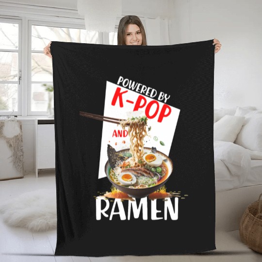 Powered by K pop and Ramen Japanees foods Lover Fleece Blankets