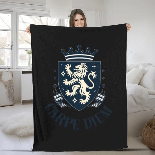 Carpe Diem - Elegant Heraldic Crest With Lion and Fleece Blankets