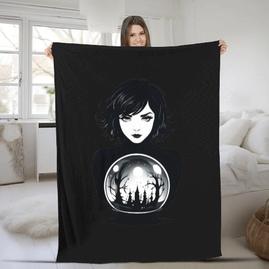 Witchy Woman Gazing into a Crystal Ball Fleece Blankets