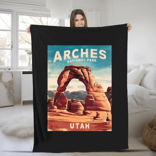 Vintage Travel Arches National Park Utah Landscape Fleece Blankets