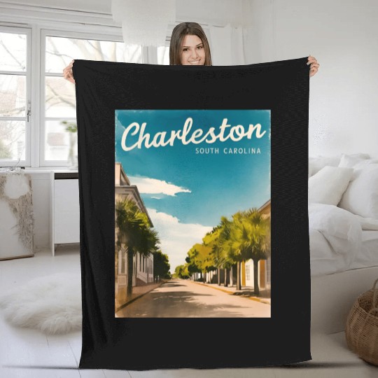 Vintage Travel Charleston South Carolina Retro Fleece Blankets