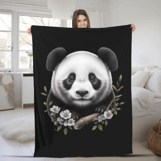 Cute Panda with Flowers Fleece Blankets