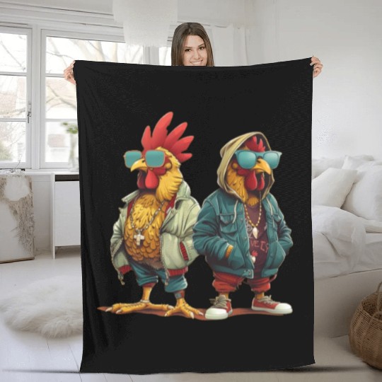 Streetwear-clad chickens with style Fleece Blankets