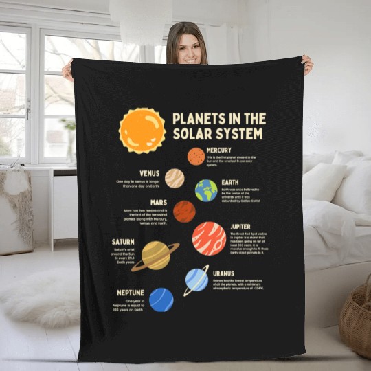 Colorful Solar System Planets Space Science Fleece Blankets