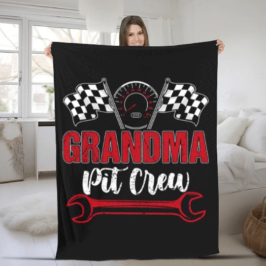 Race Car Birthday Racing Family Grandma Pit Crew Fleece Blankets