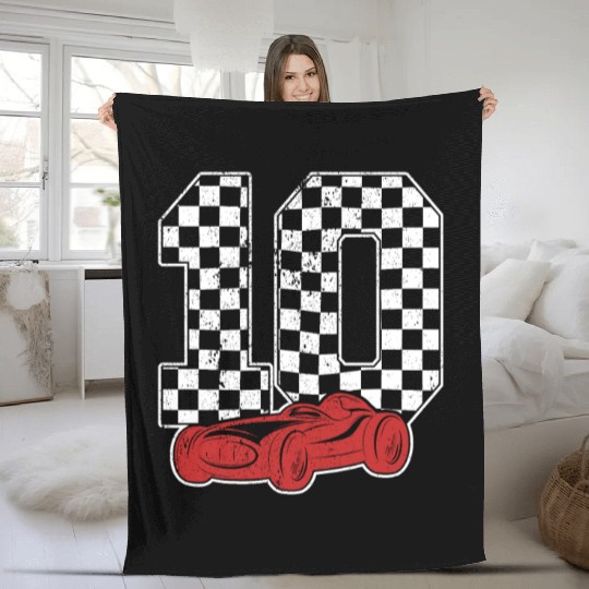 10 Year Old Pit Crew Boy Car Racing 10th Birthday Fleece Blankets