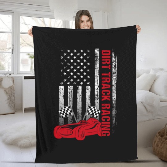 American Flag Dirt Track Racing Car Driver Racer Fleece Blankets
