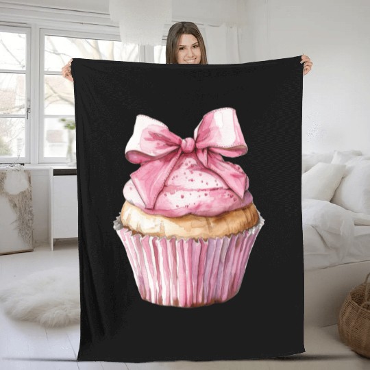 Cupcake with a pink bow Fleece Blankets