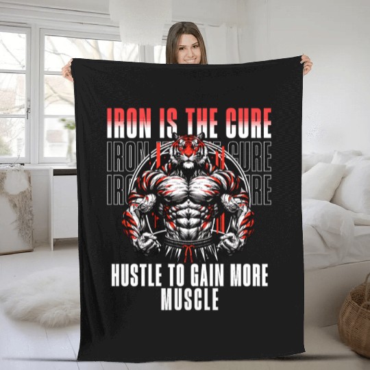 iron is the cure with bodybuliding tiger Fleece Blankets