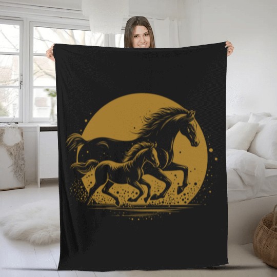 Horse: Father and son running Fleece Blankets