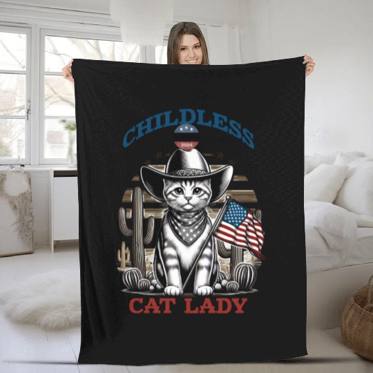 VOTE Like a Childless Cat Lady Funny Voting Kamala Fleece Blankets