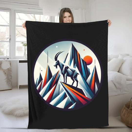 Abstract mountain goat Fleece Blankets