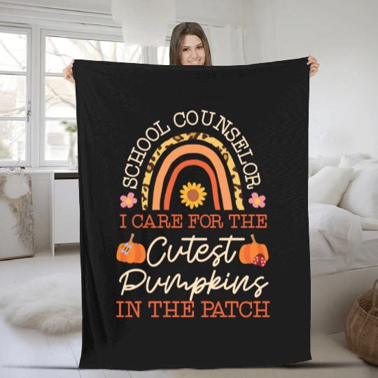School Counselor Pumpkin Fall Fleece Blankets