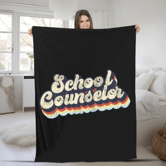 School Counselor Retro Vintage Fleece Blankets