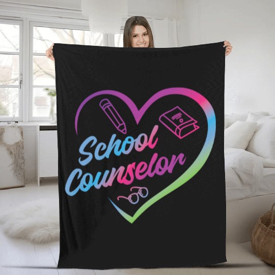 School Counselor Heart Watercolor Fleece Blankets