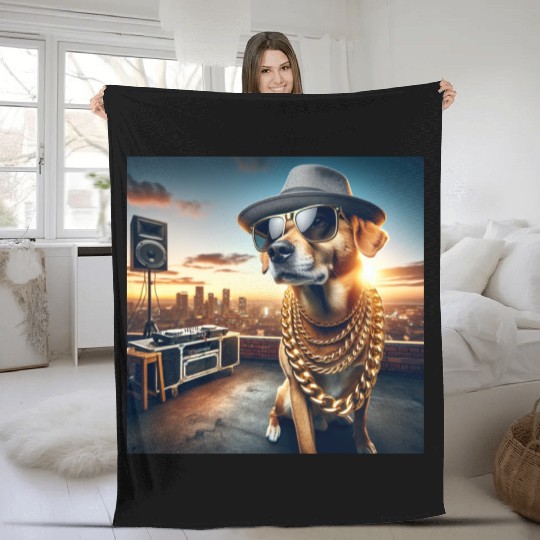 Hip Hop Dog Chain Fleece Blankets