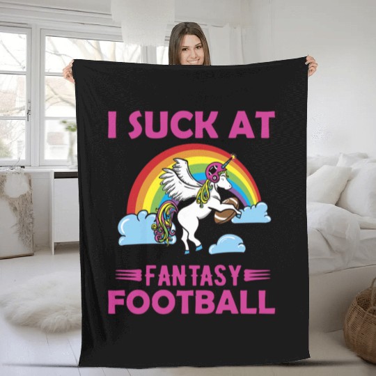I Suck at Fantasy Football Unicorn Rainbow Fleece Blankets
