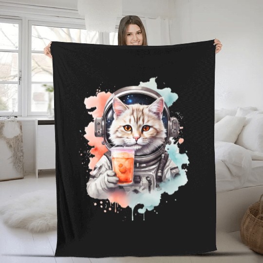 Space Cat Japanese Retro Kawaii Cute Kawaii Astron Fleece Blankets