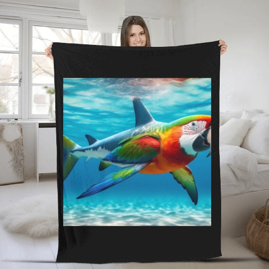 The great white shark-parrot Fleece Blankets