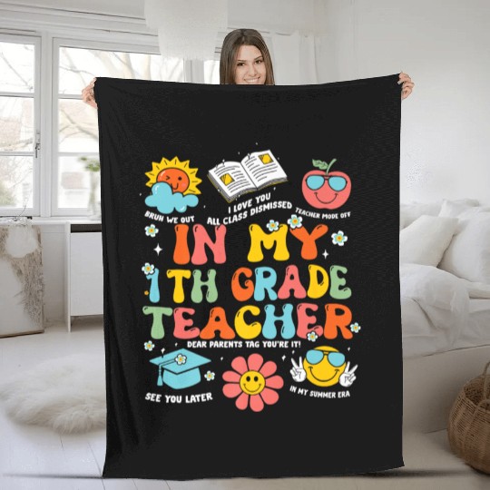 In My 1th Grade Teacher Era Back To School Retro T Fleece Blankets