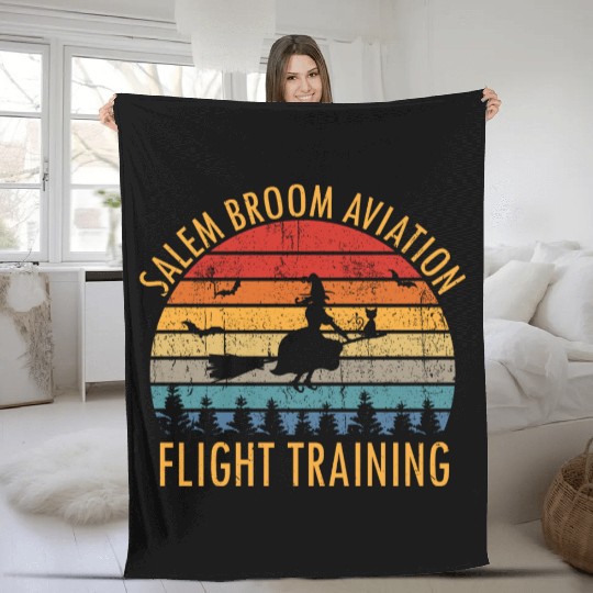 Womens Salem Broom Aviation Flight Halloween Fleece Blankets