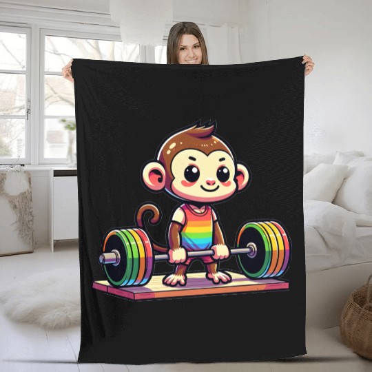 Cool Monkey Deadlifting In The Gym Fleece Blankets