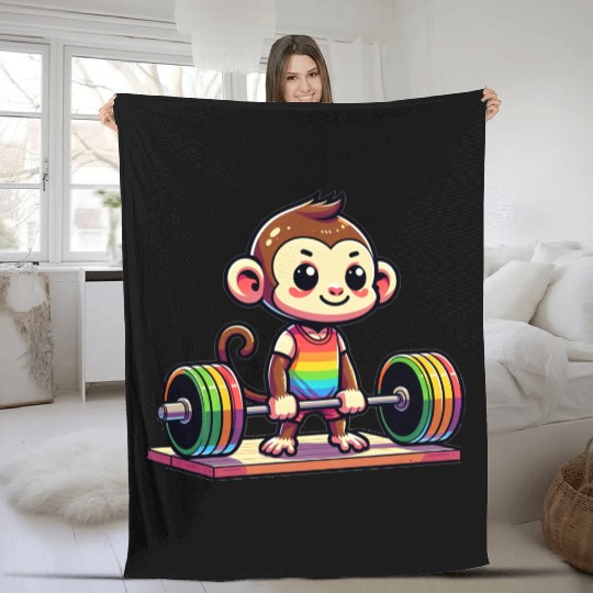 Cool Monkey Deadlifting In The Gym Fleece Blankets