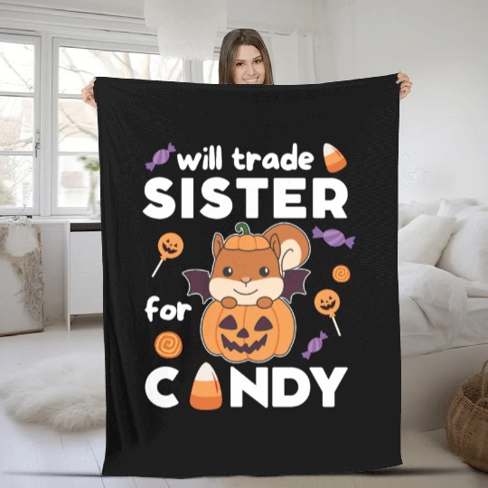 Squirrel Halloween Trade Sister For Candy Fleece Blankets