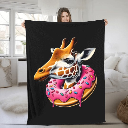 funny feast for the eyes - giraffe with donut Fleece Blankets