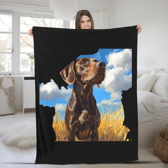 German Shorthaired Pointer Watercolor Picture Fleece Blankets