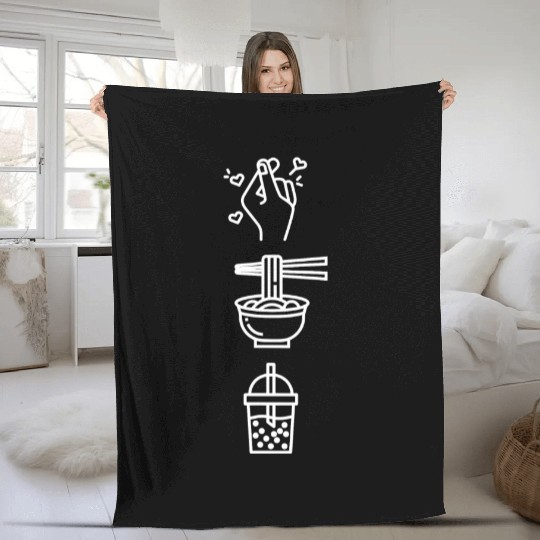 Cute Kawaii K-Pop Ramen Boba Bubble Tea K-Drama Fleece Blankets