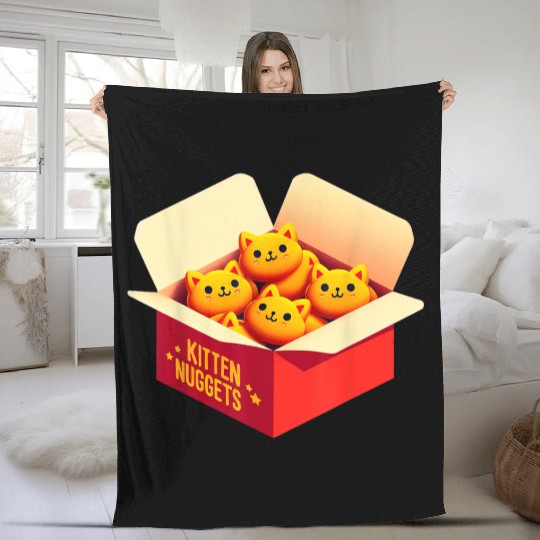 Kitten Nuggets Food Pun Cat Lover Gift Chicken Nug Fleece Blankets
