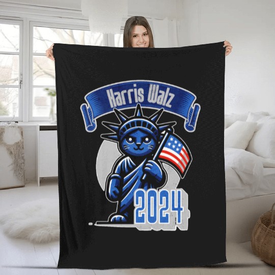 Cat Lady Harris Walz Statue of Liberty 2024 Fleece Blankets