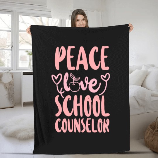 School Counselor Girl Peace Love Fleece Blankets