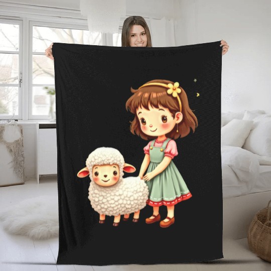 Girl with Cute Lamb Fleece Blankets
