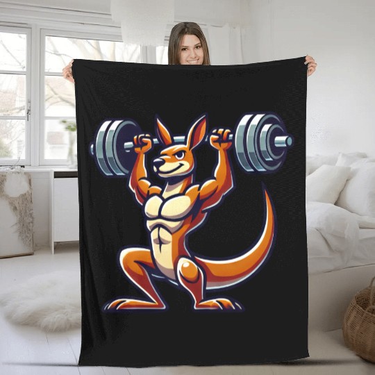 Kangaroo barbell gym fitness workout training Fleece Blankets