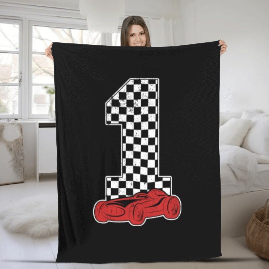 01 Year Old Pit Crew Boy Car Racing 1st Birthday Fleece Blankets