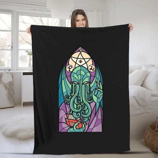 Cthulhu Church Stained Glass Cosmic Horror Funny Fleece Blankets