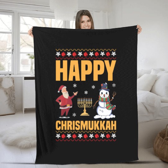 Happy Chrismukkah Funny Hanukkah Christmas Santa Fleece Blankets