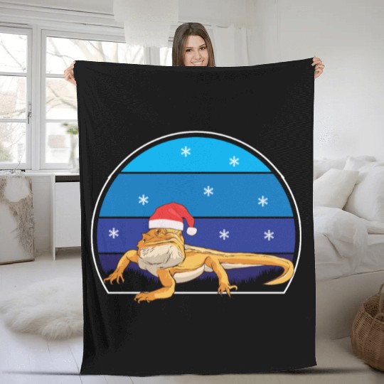 Iguana Christmas Light Sweater Funny Animals Lover Fleece Blankets