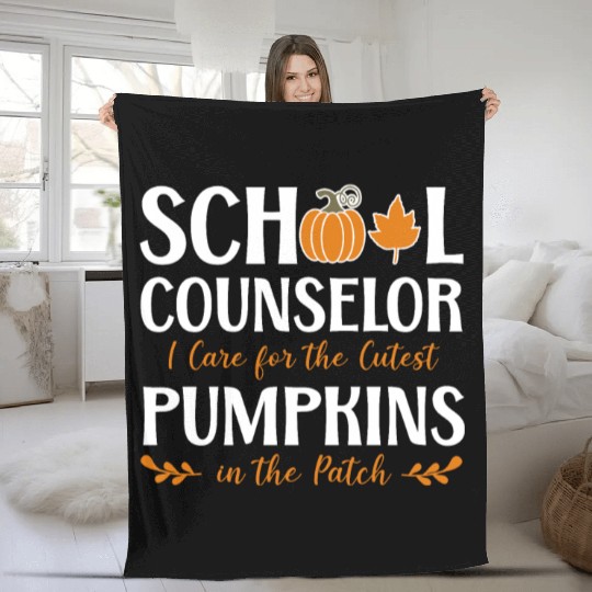 School Counselor Pumpkin Fall Fleece Blankets