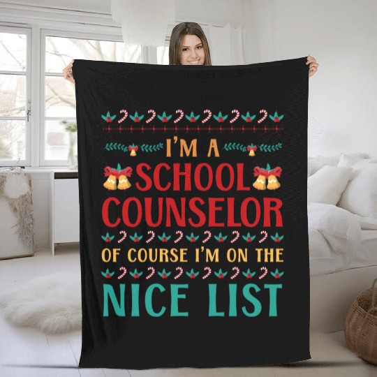 School Counselor Christmas Ugly Fleece Blankets