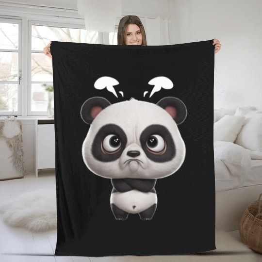 Cute Panda - Kawaii Angry Fleece Blankets