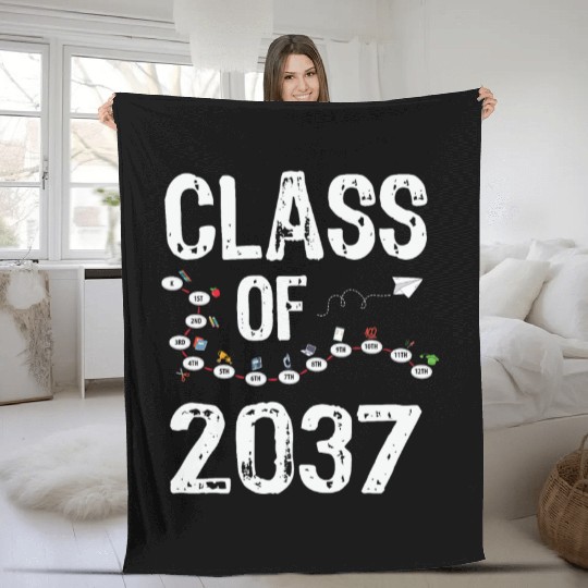 Funny Class of 2037 Grow With Me Back To School Fleece Blankets